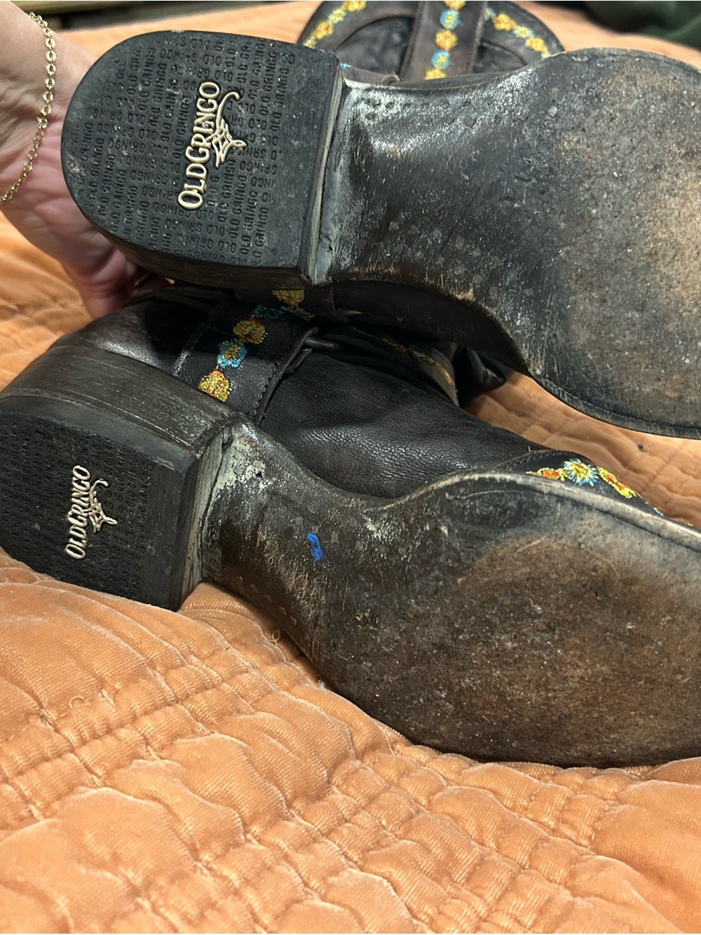 Old Gringo Black Leather Embroidered Western Boots with Yellow Accents - Picture 3 of 4